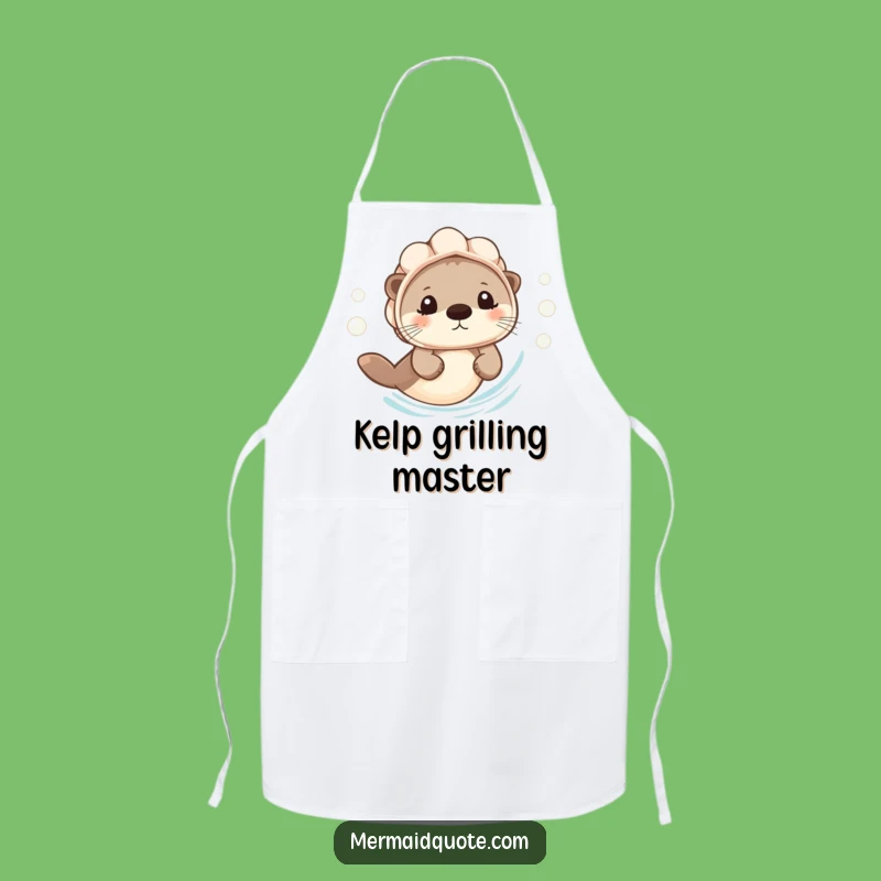 Funny Otter Swimming Apron: Cook with Aquatic Fun and a Seashell Helmet Friend