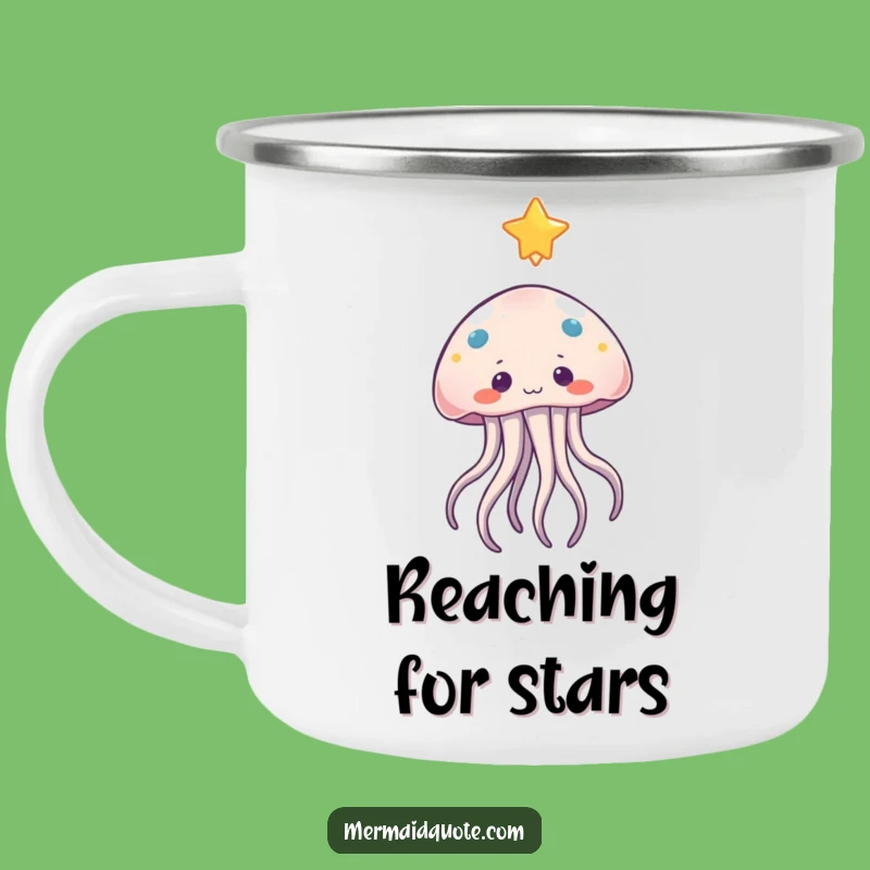 Funny Jellyfish Star Reach Camping Mug: Cosmic Adventure with Gentle Humor Gift