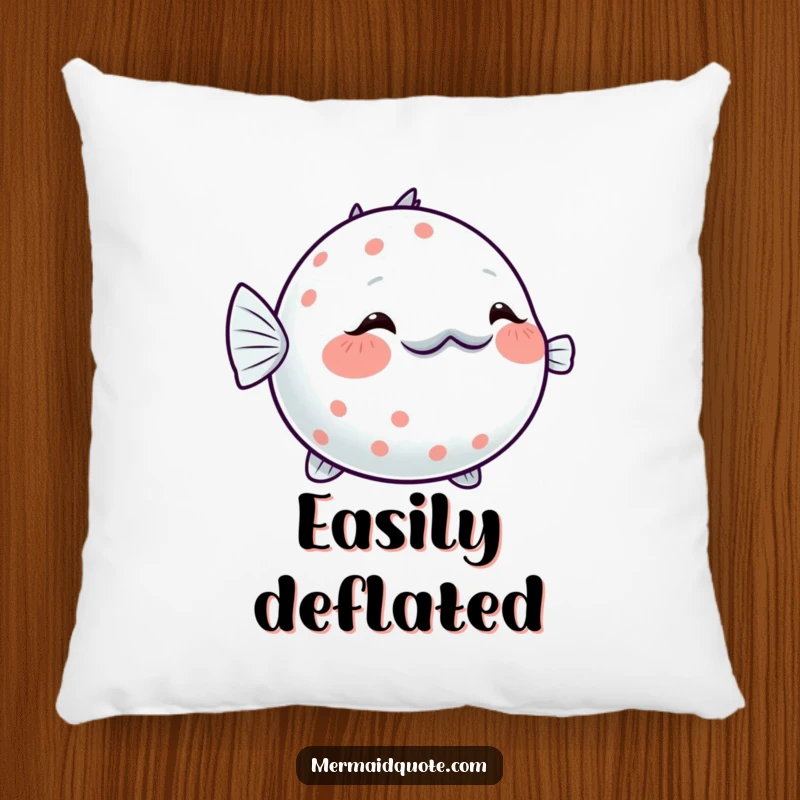 Funny Pufferfish Blushing Pillow: Soft pillow featuring a shy pufferfish inflating slightly with a sparkling blush, a cute accent piece.