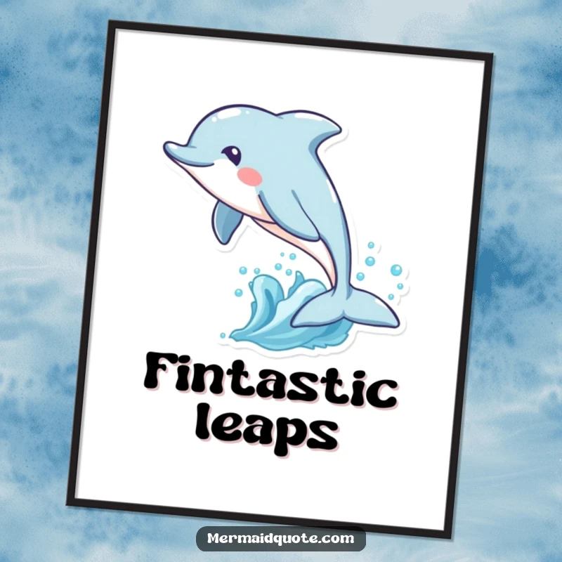 Funny digital art print of a playful dolphin leaping through waves, capturing dynamic motion and perfect for instant ocean-themed decor.