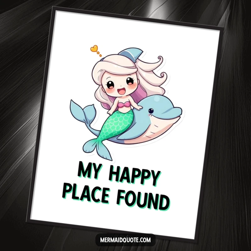 Funny digital art print of a mermaid triumphantly riding a friendly dolphin, a humorous and uplifting piece for any screen.