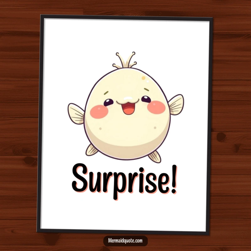 Funny pufferfish digital art print, comically puffed up with delighted surprise, ready to bring instant humor and charm to any room.