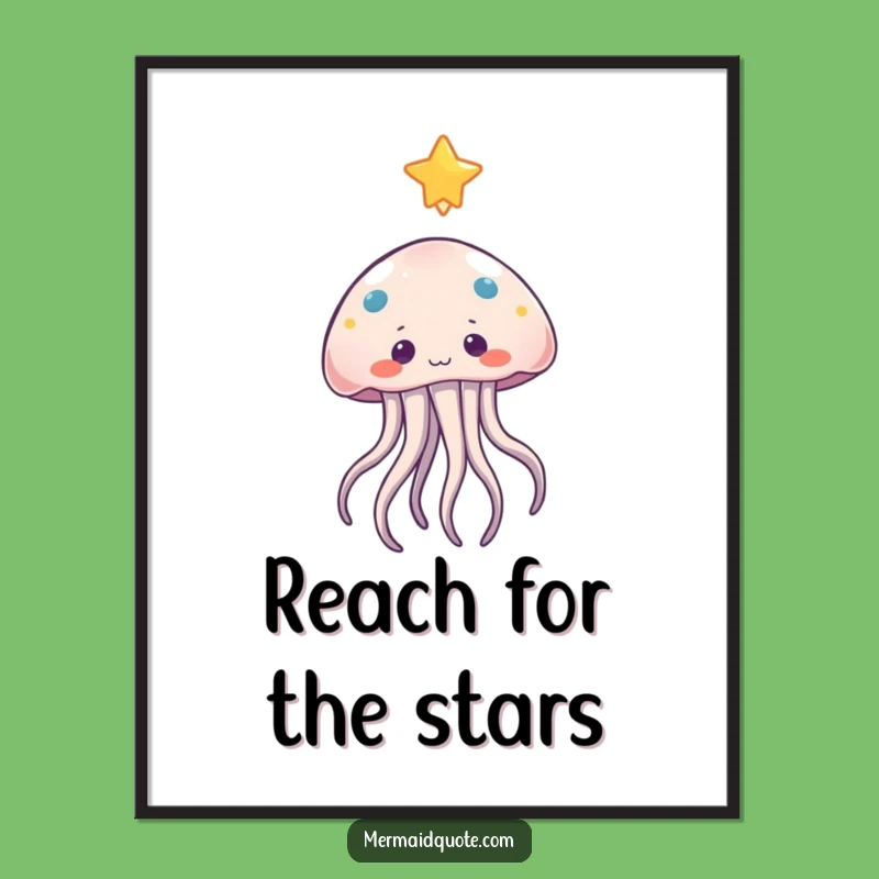 Funny Jellyfish Star Reach Digital Art: Instant Dreamy Decor Gift Download