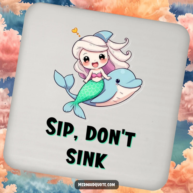 Funny drink coasters showcasing a mermaid triumphantly riding a dolphin, adding a humorous touch to drink service protection.