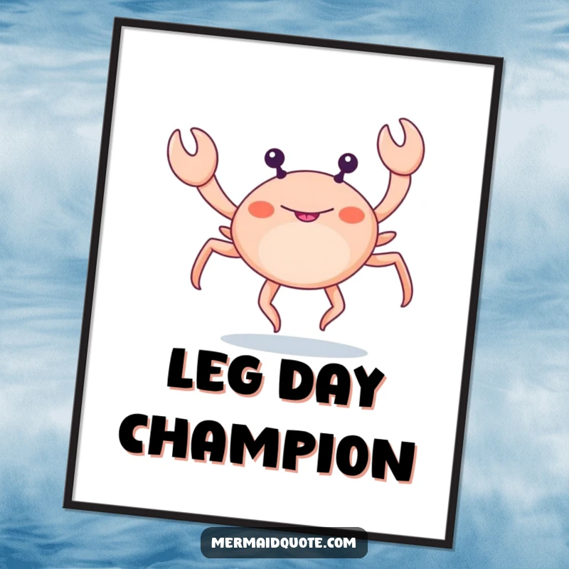 Funny little crab with extra legs doing a funny leg dance, lively beach-themed wall art.