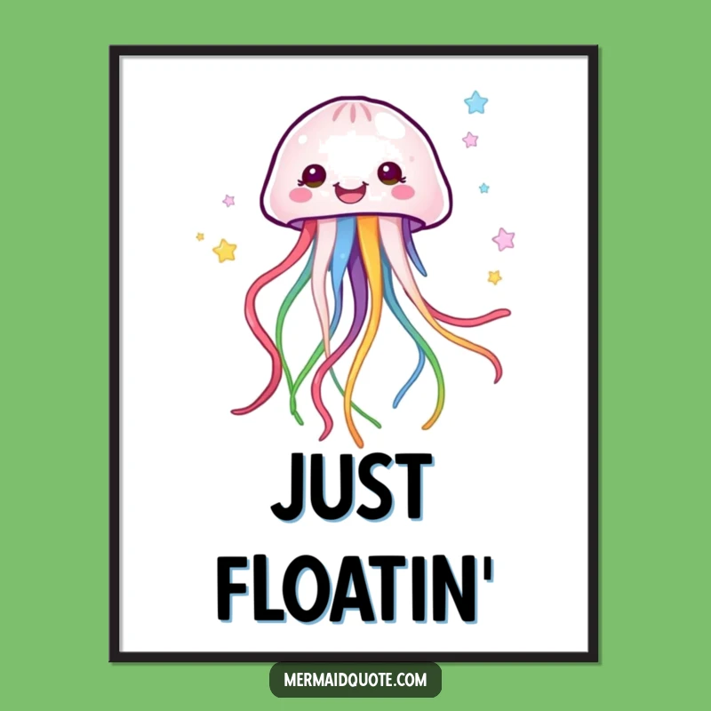Funny Jellyfish Poster - Colorful Ribbons Art, Dreamy Funny Gift for Wall Decor