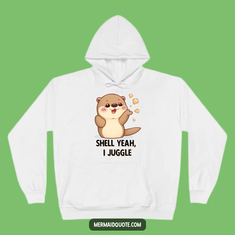 Cozy Funny Sea Otter Juggling Seashells Hoodie: Warm and Hilarious Otter Gift
