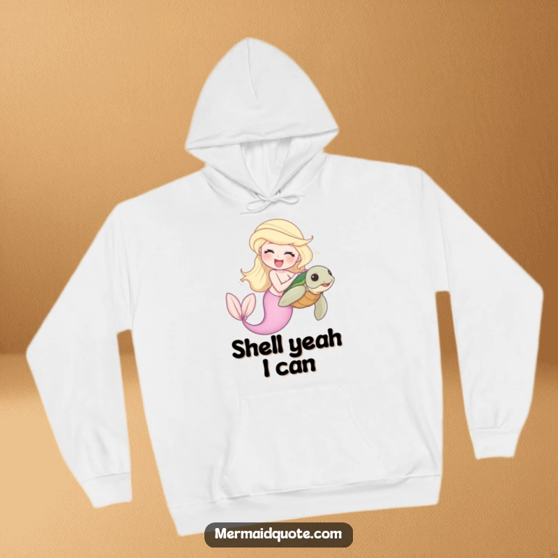 Funny hoodie featuring a laughing mermaid tickling a shy turtle, bringing a wave of joy and warmth.