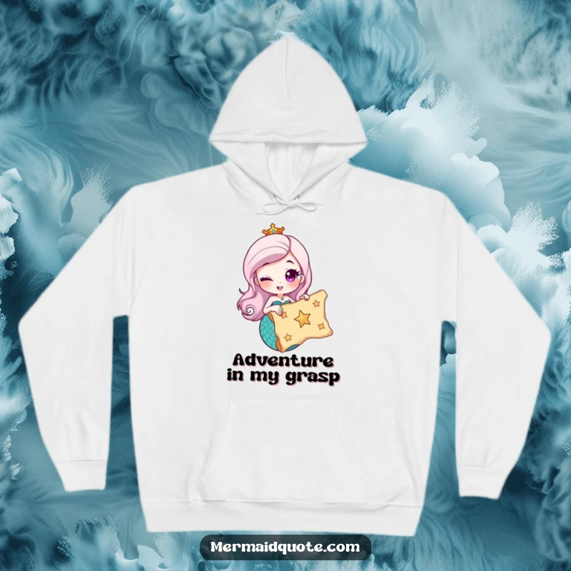 Funny hoodie with a winking mermaid holding a star-marked treasure map, perfect for cozying up after a day of exploration.