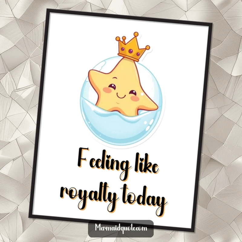 Funny Free Printable Wall Art: A smiling starfish wearing a small golden crown floats blissfully on a bubble.