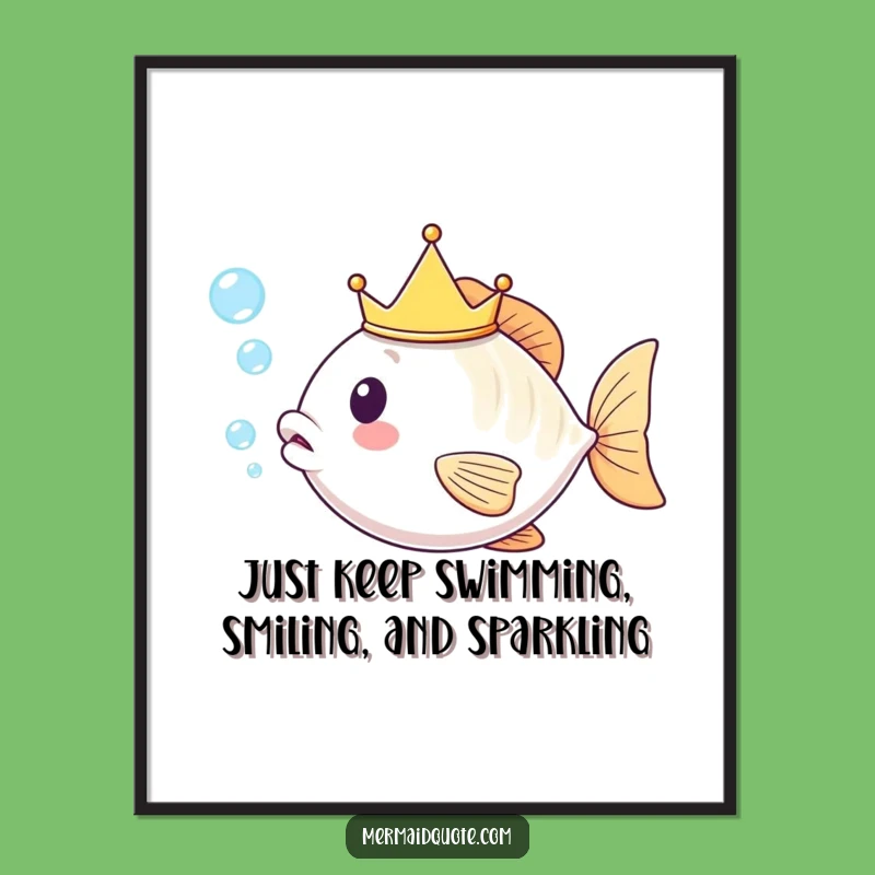 Free Printable Kawaii Fish Art: Royal Bubbles, Funny Downloadable Decor