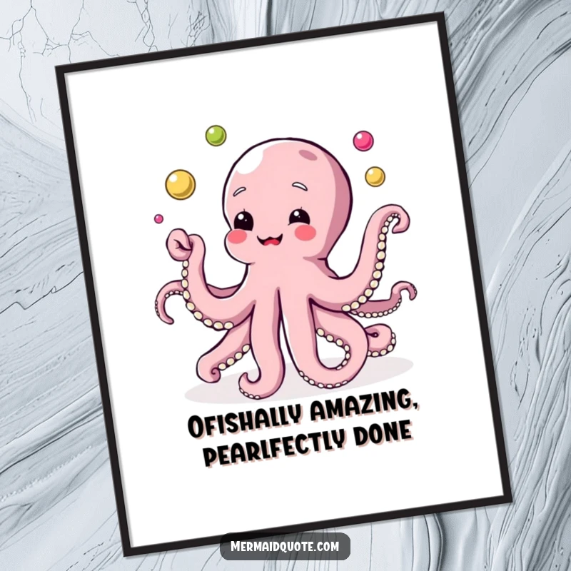 Funny Free Printable Wall Art: Whimsical octopus artistically juggles colorful pearls, adding a splash of playful charm to any room.