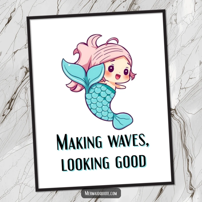 Free Printable Wall Art: A beautiful mermaid tail with highly detailed, shimmering scales creating a graceful swishing motion.