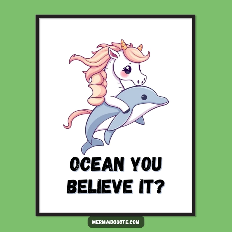 Free Printable Wall Art: Funny Cute Seahorse Dolphin Ride Ocean Decor