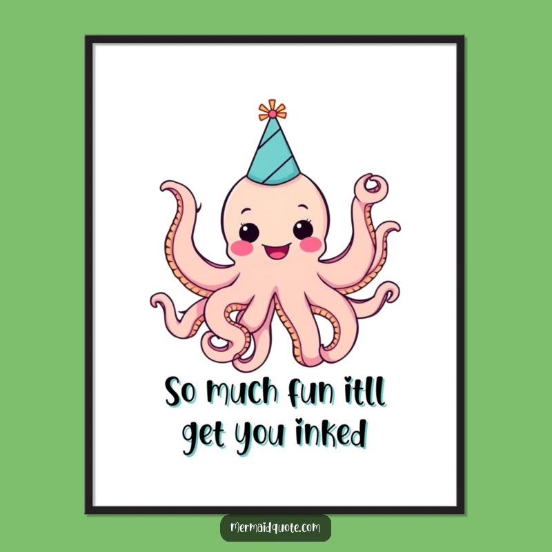 Free Printable Octopus Wall Art: Party Hat, Funny Downloadable Decor