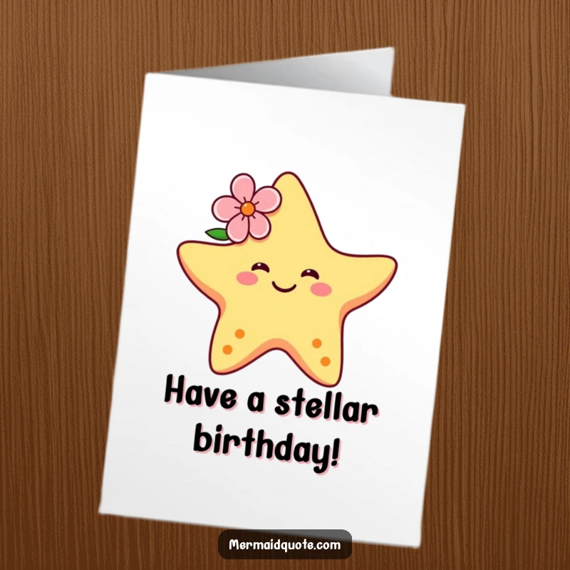 Funny Free Printable Birthday Card: A smiling starfish with a flower behind its ear dances joyfully, a perfect DIY gift.