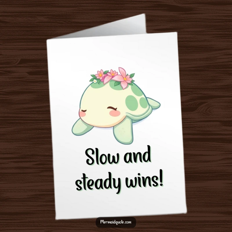 Funny Free Printable Birthday Card: A mellow sea turtle adorned with a small flower crown drifts peacefully, celebrating a calm birthday.