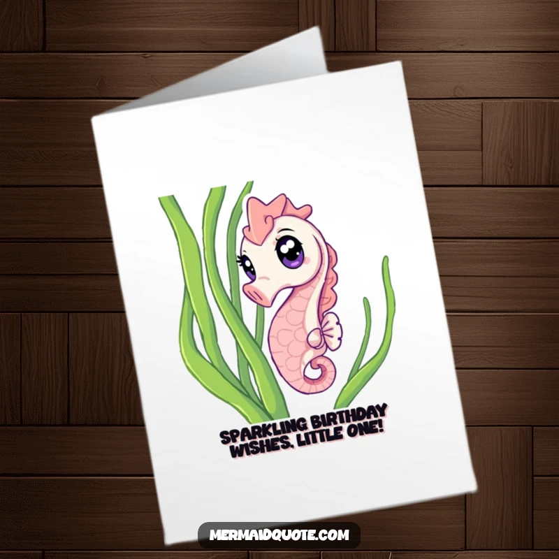 Funny Free Printable Birthday Card: A curious seahorse with sparkling eyes peeks from seaweed, a delightful DIY birthday.