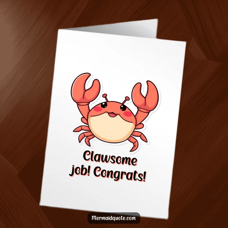 Funny Free Printable Congratulations Card: A happy little crab with oversized claws waves excitedly.