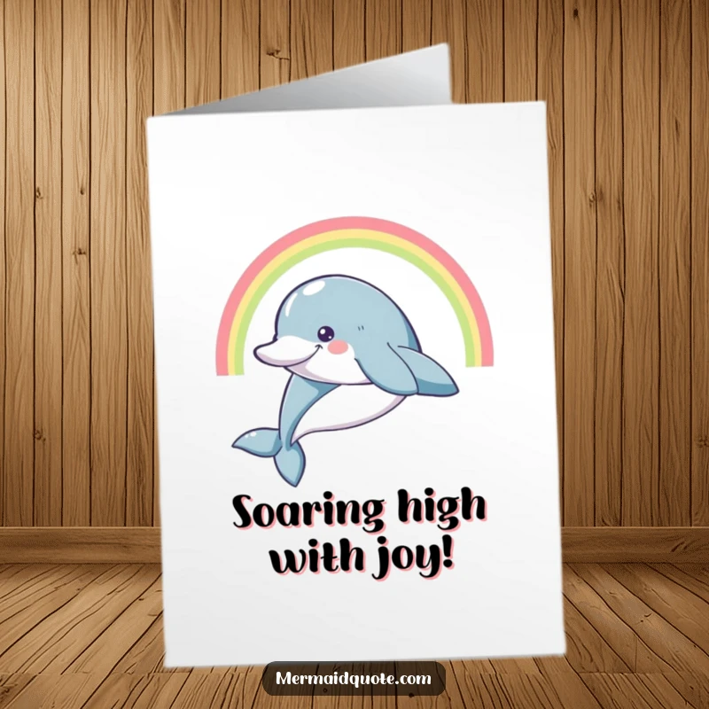 Funny Free Printable Congratulations Card: Joyful dolphin leaping with a rainbow, celebrating success with flair.