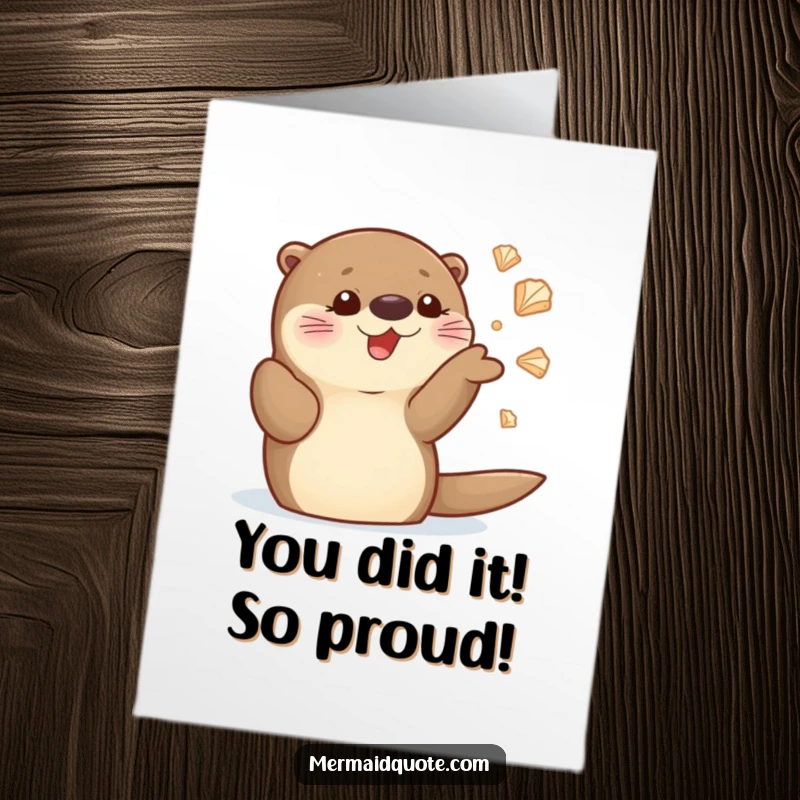 Free Printable Congratulations Card: Adorable sea otter gleefully juggling shiny seashells to celebrate success.