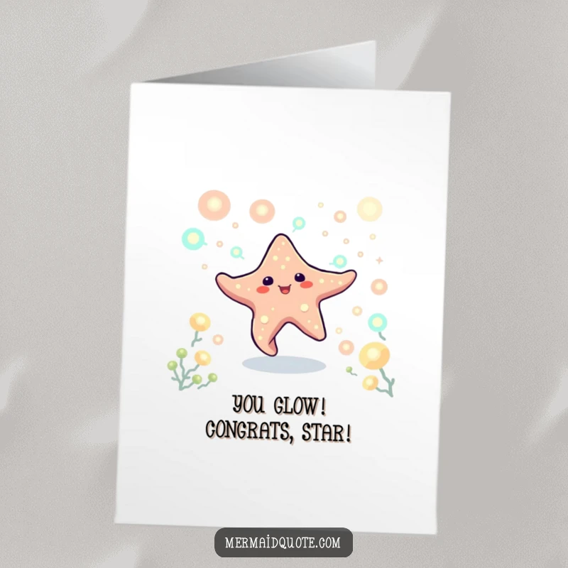 Funny Free Printable Congrats Card: A playful starfish dancing amidst a sea of glowing plankton, celebrating a radiant victory.