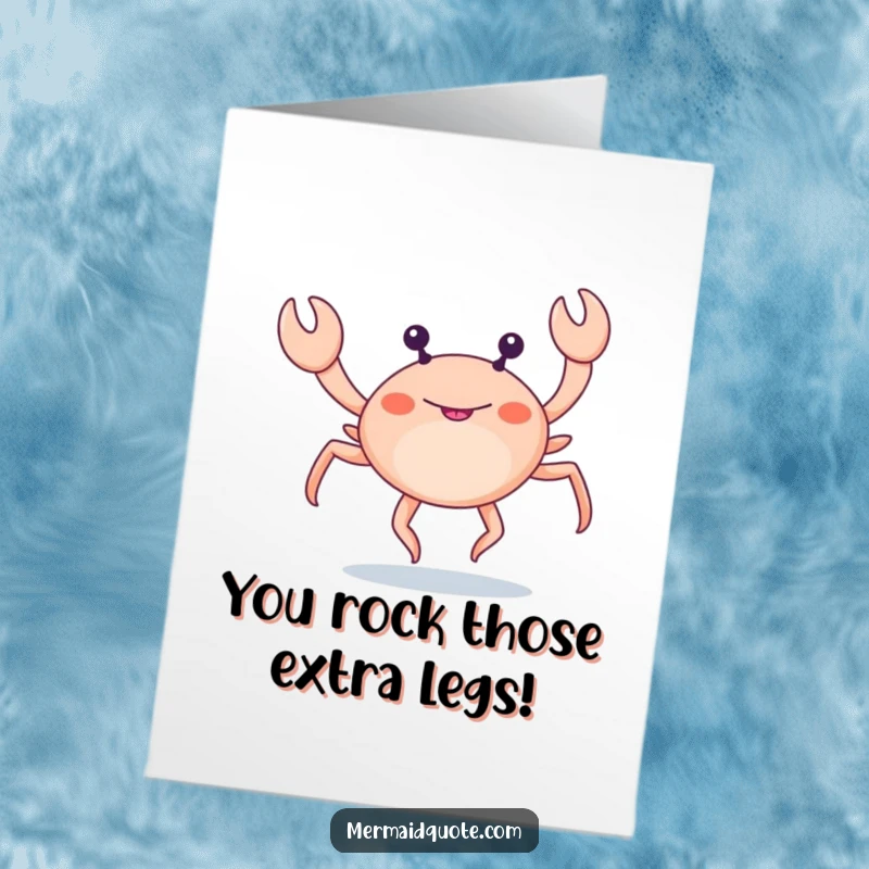 Funny Free Printable Congratulations Card: A crab with many extra legs does a comical dance to celebrate a big achievement.