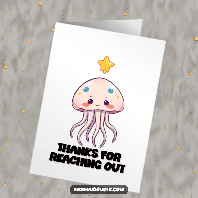 Funny Free Printable Thank You Card: A curious jellyfish with delicate tentacles reaching out to a glowing star.