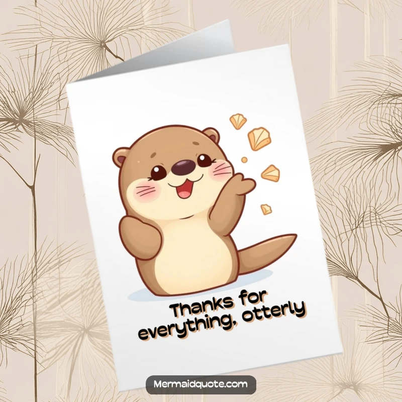 Funny Free Printable Thank You Card: Cute sea otter juggling seashells with a look of pure delight.