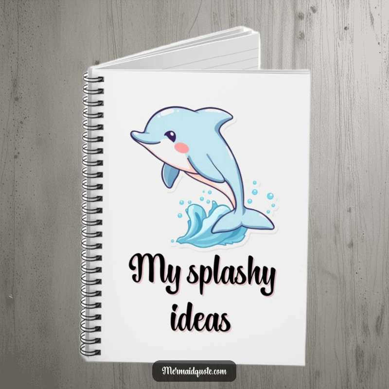 Funny notebook with a playful dolphin leaping through waves, ideal for jotting notes and doodling with ocean-themed inspiration.