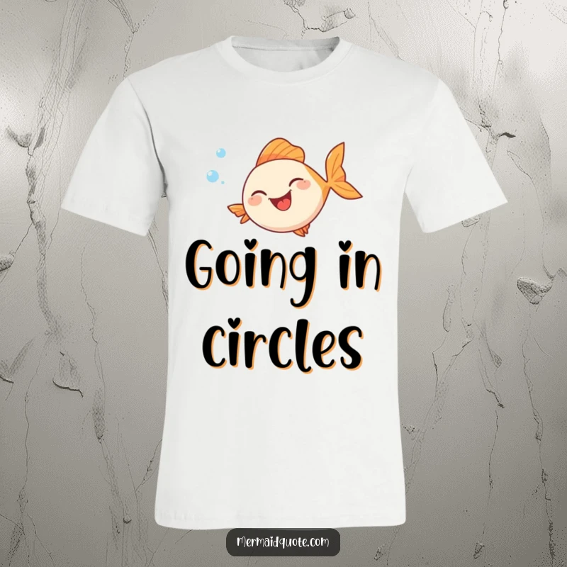 Funny t-shirt graphic of a fish with a huge, infectious laugh, encircled by effervescent bubbles in a whimsical, continuous swimming motion.