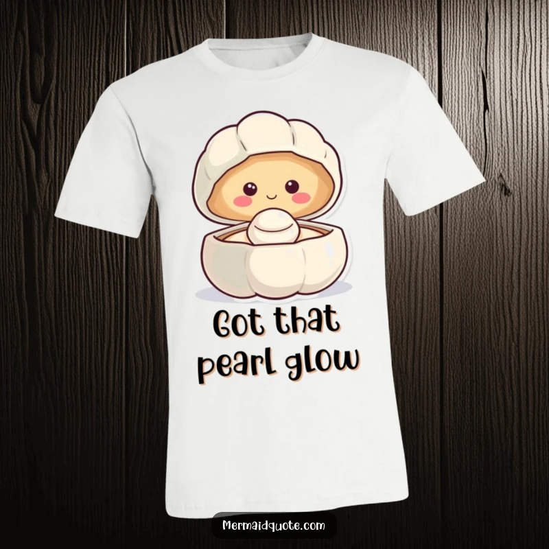 Funny smiling clam t-shirt revealing a happy pearl, celebrating joy and the treasures of the ocean.